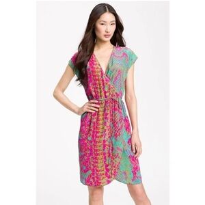 Presley Skye Pink Teal Multicolor Silk Wrap Dress size XS